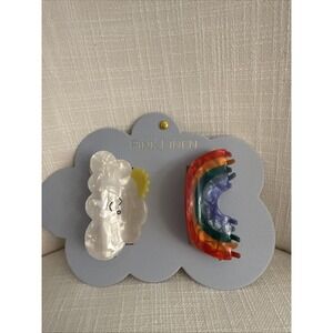Pink Linen Rainbow And Cloud/Sun Claw Clip Hair Accessory Acrylic Pearlescent 2p